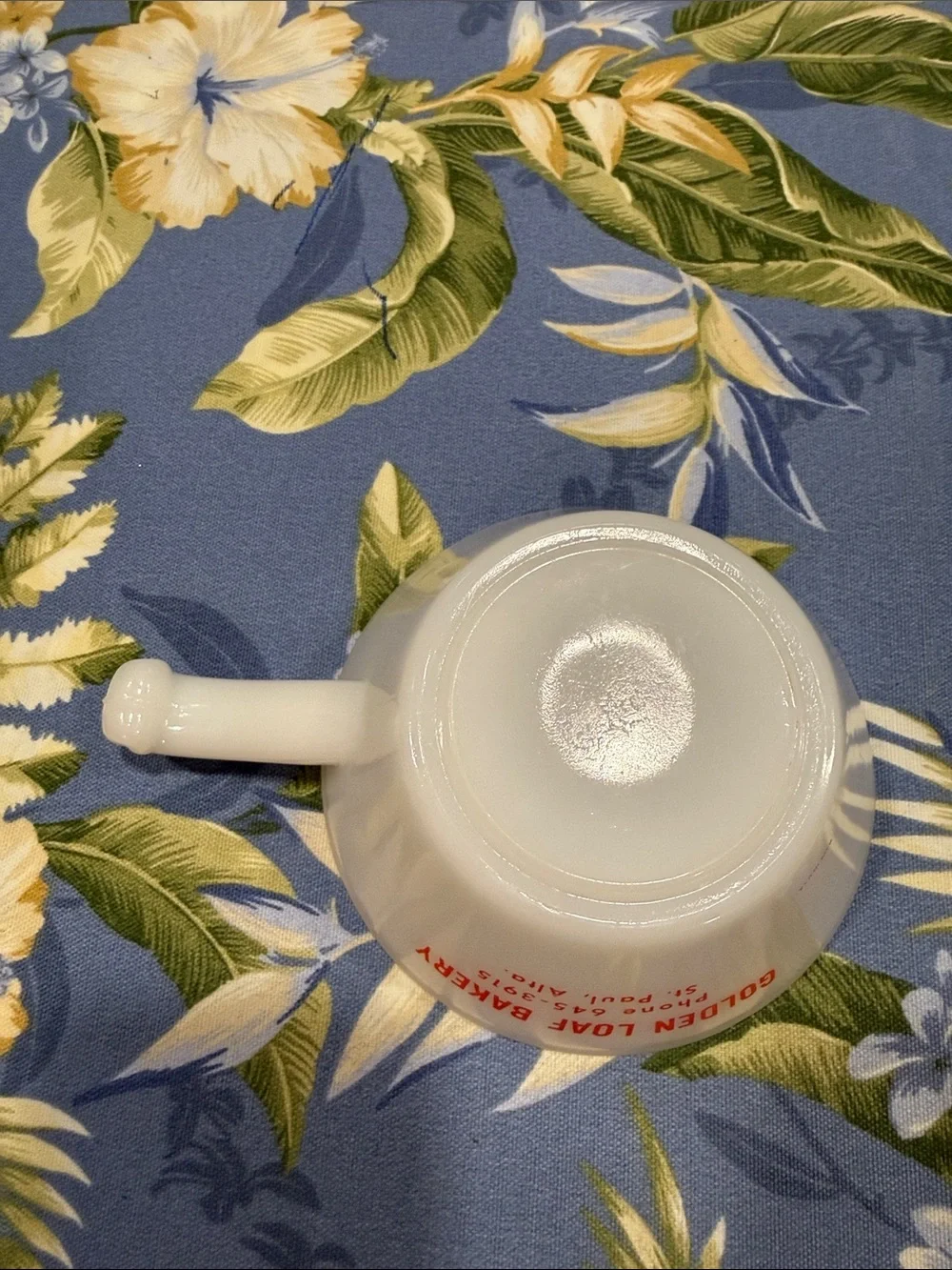 Golden Loaf Bakery Milk Glass Cup - White with Red Logo